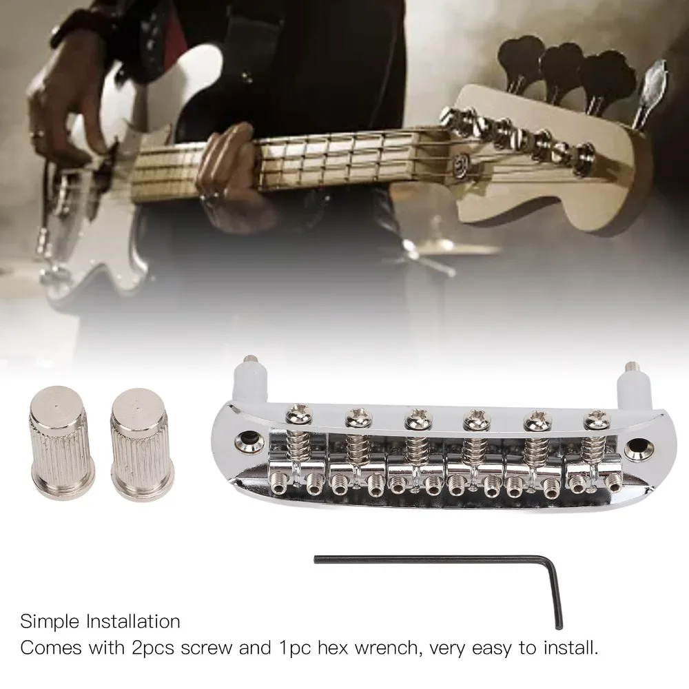 6 String​ ​Electric Guitar Bridge​ ​Silver ​Metal ​Tailpiece​ Barrel Saddles​ ​Bridge Assembly​ Fully-Adjustable Bridge​
