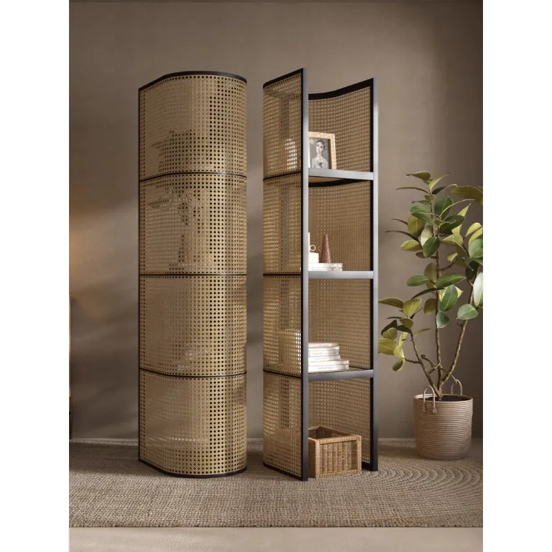 Nordic rattan weaving shelves, retro partitions, floor-to-ceiling homestays, indoor multi-layer storage display shelves,