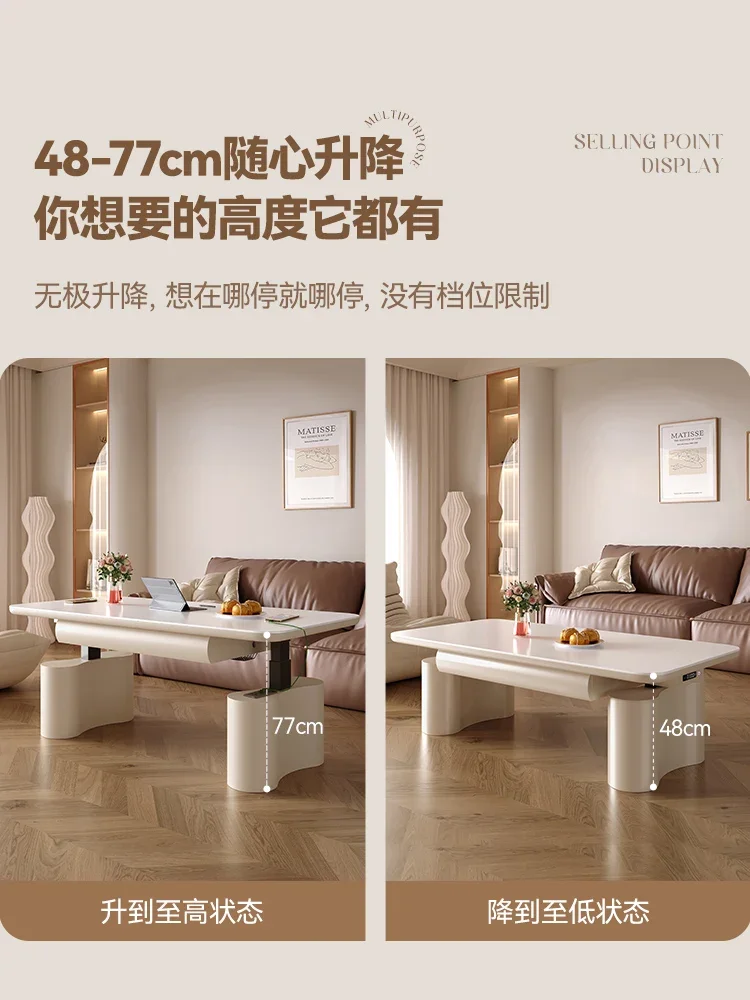 Electric Lifting Coffee Table Stone Plate Living Room Modern Heating Multi-Functional Dining Table Dual-Use