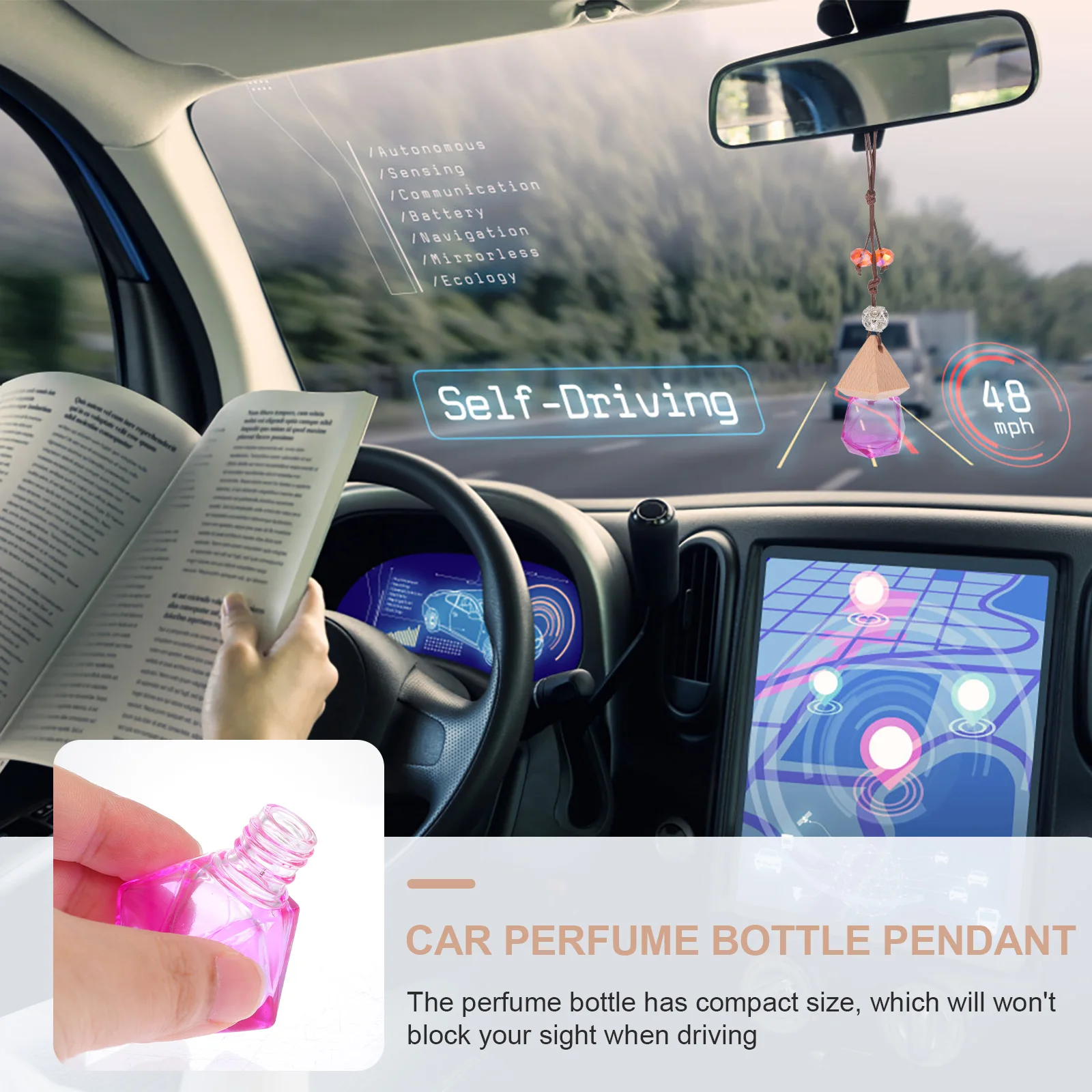 

2pcs Glass Car Perfume Bottle Durable Aroma Bottle Natural Scent Essential Oil Holder Compact Hanging Decor For Car Home Office