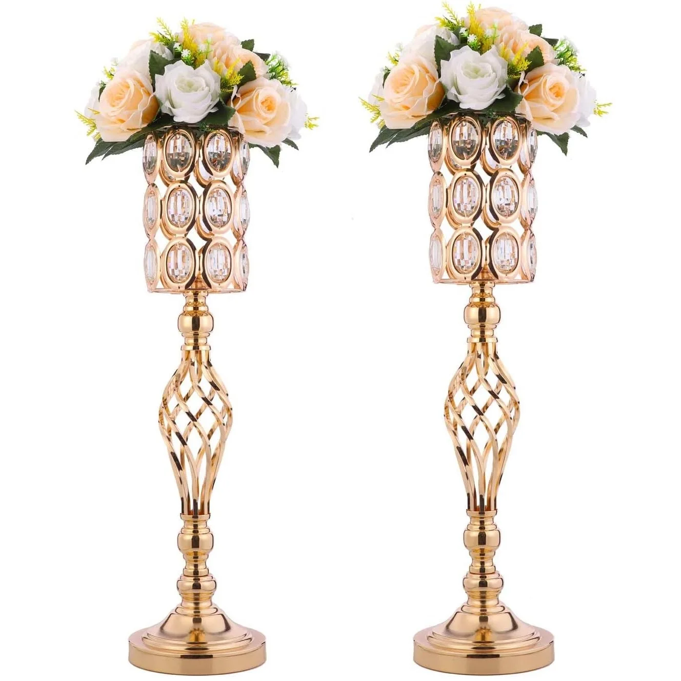 

2Pcs Metal Crystal Wedding Centerpiece Vases for Table, Versatile Flower Holders Centerpiece Flower Stands for Party Decor