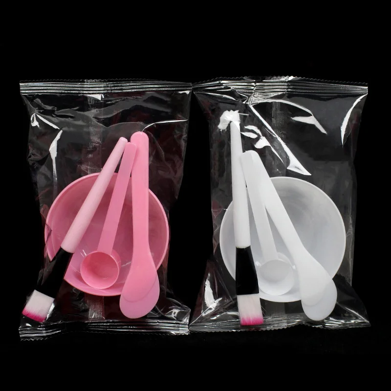 Juego de cuatro piezas de cepillo de máscara de plástico, cuenco de máscara de ajuste, palo de máscara, cuchara medidora, herramienta de belleza