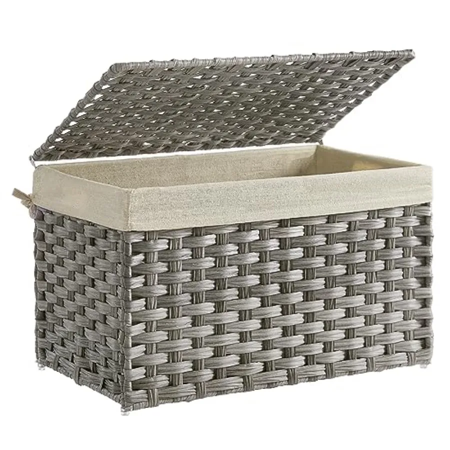 

Foldable Storage Basket with Lid and Removable Liner for Bedroom or Laundry Room Gray Metal Frame 17.2 Gallons 65 L Woven Blank