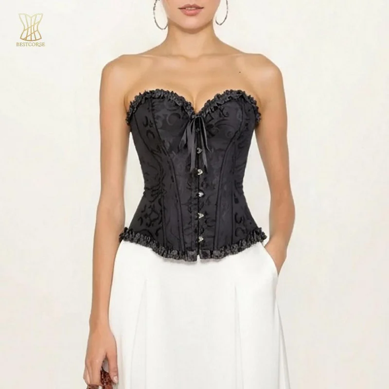 

XS 6XL Vintage Gothic White Black Corset Top Plus Size For Halloween party Women Overbust Korset Lace Up Classic