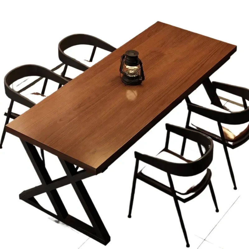 Industrial Style Rectangle Bar Table and Chair Set for Commercial Catering Hotel Restaurant Tavern BBQ Dining Furniture