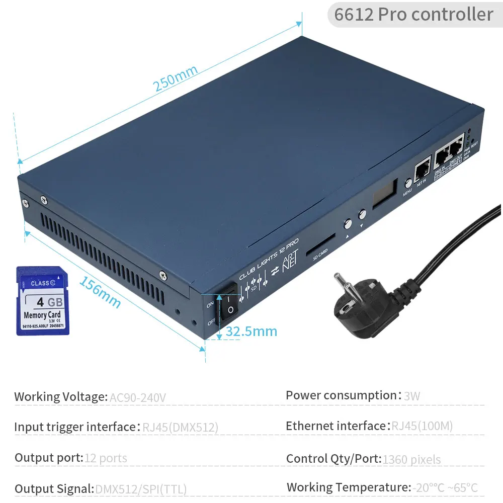 DMX512 WS2812B WS2811 WS2815 Led Strip Artnet-Pixel (SPI/DMX) Controller Console 12X1024 Pixels Offline Stand-along Player