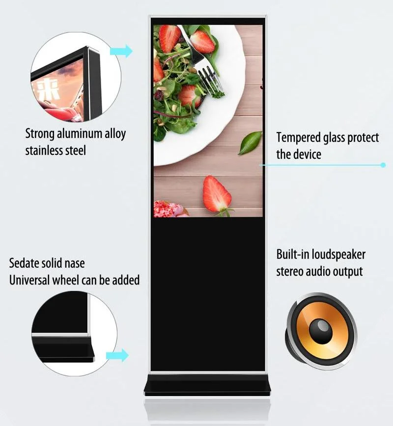 43 49 55 بوصة أندرويد LCD لافتات إعلانية داخلية عمودية أرضية واقفة شاشة تعمل باللمس للفنادق