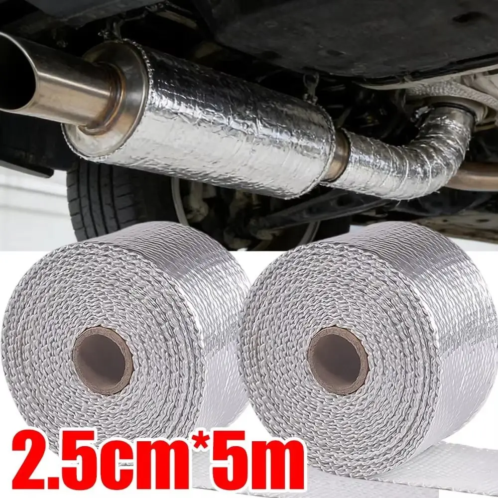 

5M Exhaust Pipe Heat Wrap Tape Fiberglass Heat-Resistant Water Heater Pipes Tape Aluminum Foil Tapes