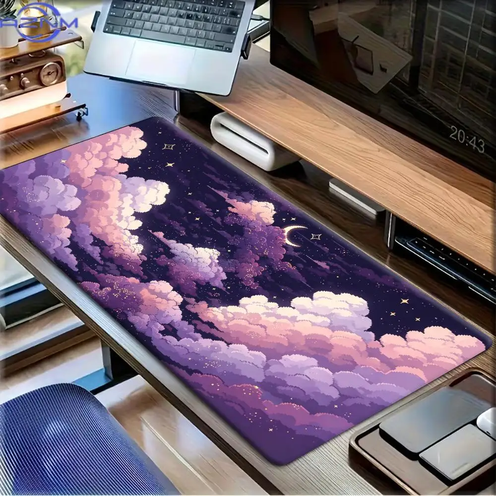 Large XXL Gaming Mouse Pad Desk Mat Keyboard Pad Art Purple Pink Cloud Moon Star Sky Print NonSlip Rubber Extended Stitched Edge