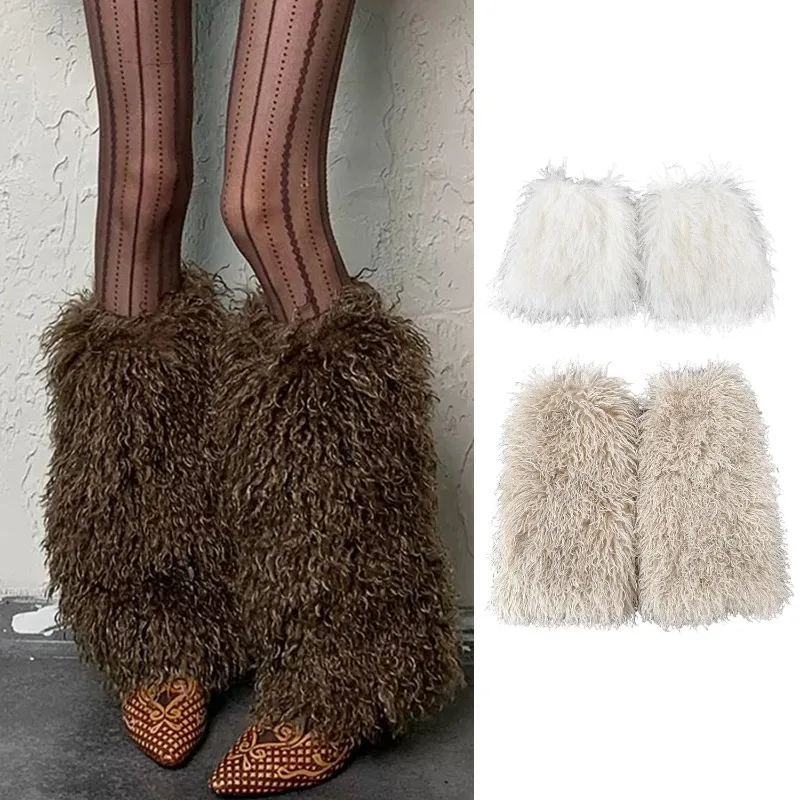 

Faux Fur Plush Leg Warmers for Women Winter Knee-High Socks Cozy Fuzzy Boot Socks for Y2K Girls Punk Boot Sock Covers Fashion