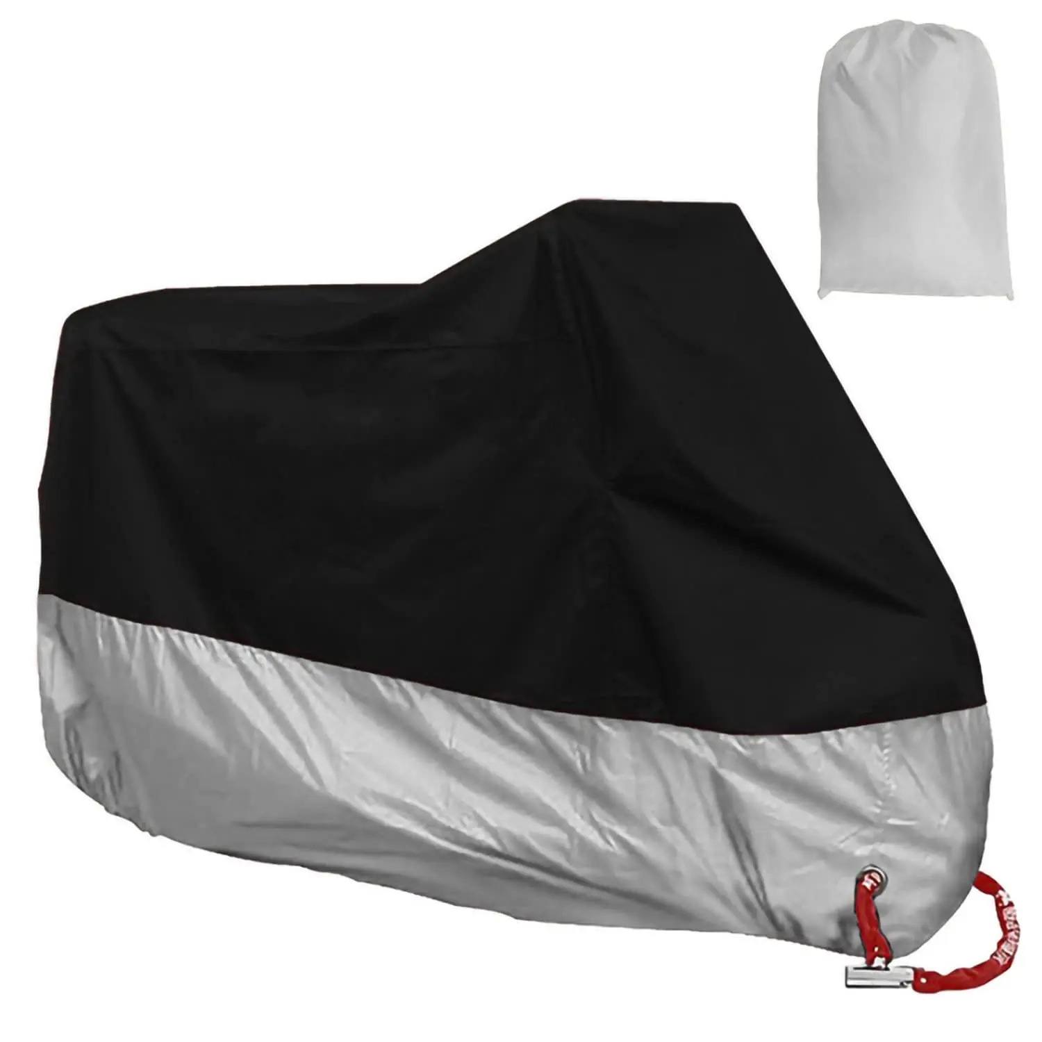 

All Season Waterproof Sunproof Dustproof Snowproof Motorcycle Cover with Keyhole for Motorcycle, Scooter, Bicycle (XL, Silver)