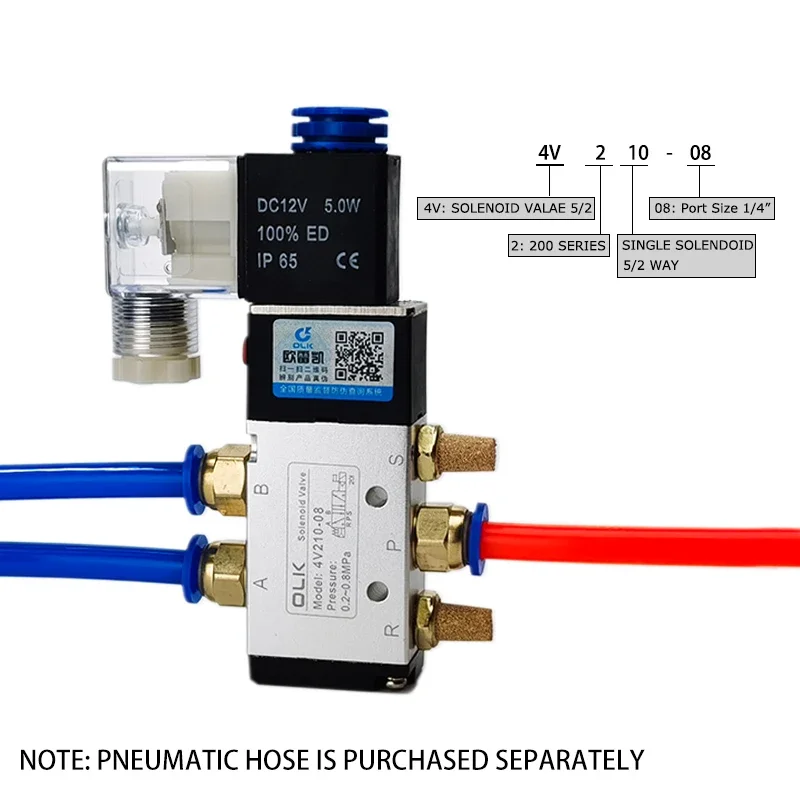 4V210-08 Pneumatic Cylinder Valve Electric Solenoid Valves 5 Way 2 Position Control Air Gas Magnetic 12V 24V 220V Coil Volt Hose