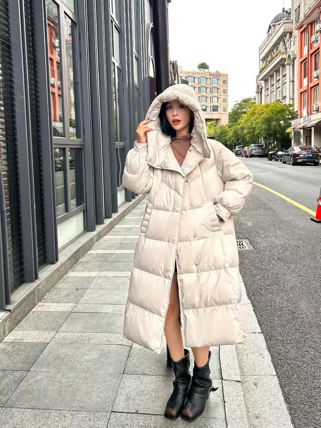 Nueva chaqueta de invierno para mujer, Parkas de plumón de ganso cálidas con capucha para ir al trabajo