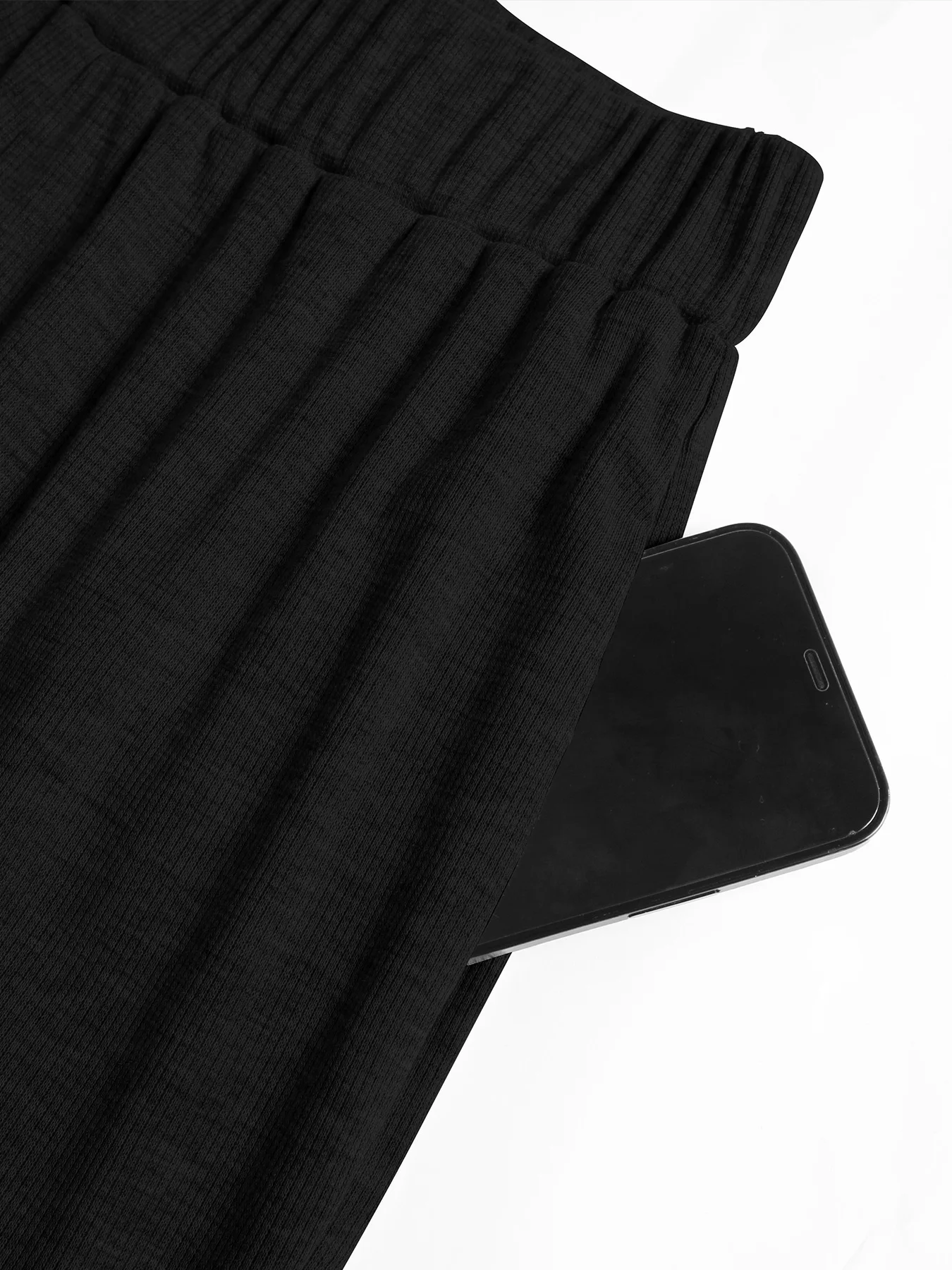 Damen 2-teiliges Outfit, geripptes Crop-Top mit Knöpfen und langen Ärmeln & Hose mit elastischem Bund und weitem Bein, lässiger, einfarbiger Loungewear-Trainingsanzug – Detail 7