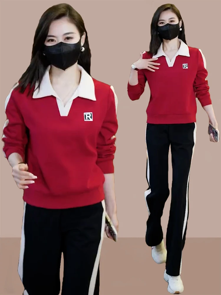 

Новинка 2023 года, женский комплект спортивной одежды, толстовка, широкие брюки, хлопковая длинная повседневная спортивная одежда из двух предметов, све