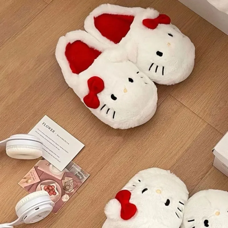 Kawaii Hello Kitty Sanrio الخريف والشتاء لطيف أفخم الكرتون النعال الطلاب أحذية مريحة دافئة أحذية الملاعب المغطاة للفتيات #3