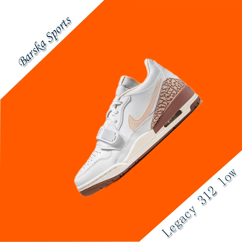 Nike AIR JORDAN LEGACY 312 Low Men's and Women's Basketball Shoes Shock Absorbing and Slip Resistant White and Brown Colorways