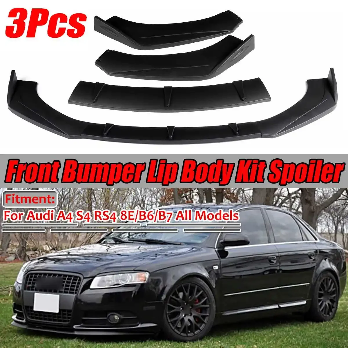 Universal Car Front Bumper Splitter Lip Diffuser Spoiler Protector Cover For Audi A4 S4 RS4 8E B6 A3 A5 A6 A7 Q3 Q5 RS5 RS7 S3