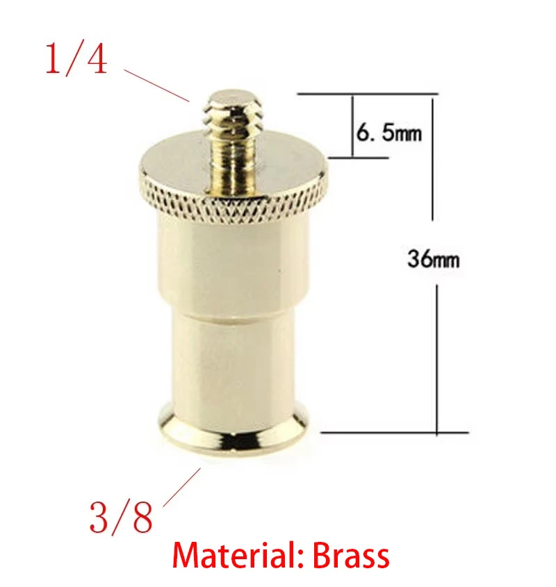 Camera tripod base copper 1 / 4 and 3 / 8 inch screws, 1/4-20 male to 3/8-16 female adapter, 1/4 to 3/8 adapter