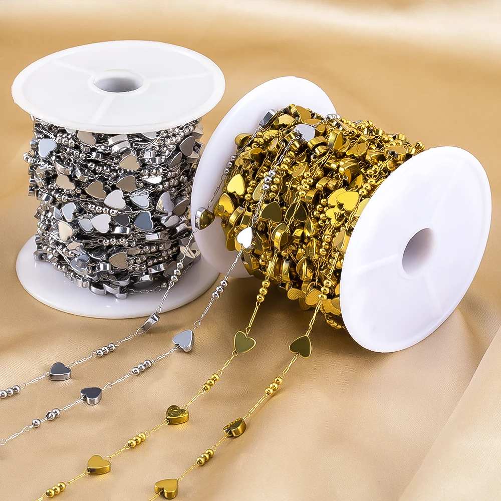 

1Meter Gold Color Stainless Steel Heart Beads Chains for DIY Handmade Necklace Bracelets Clothing Jewelry Making Accessories
