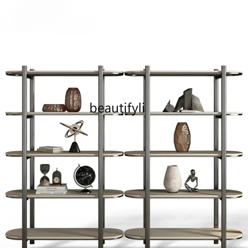 Italian Minimalist Light Luxury Bookshelf Stainless Steel Shelf Simple High-End Creative Designer Antique Shelf Floor ShelfK182
