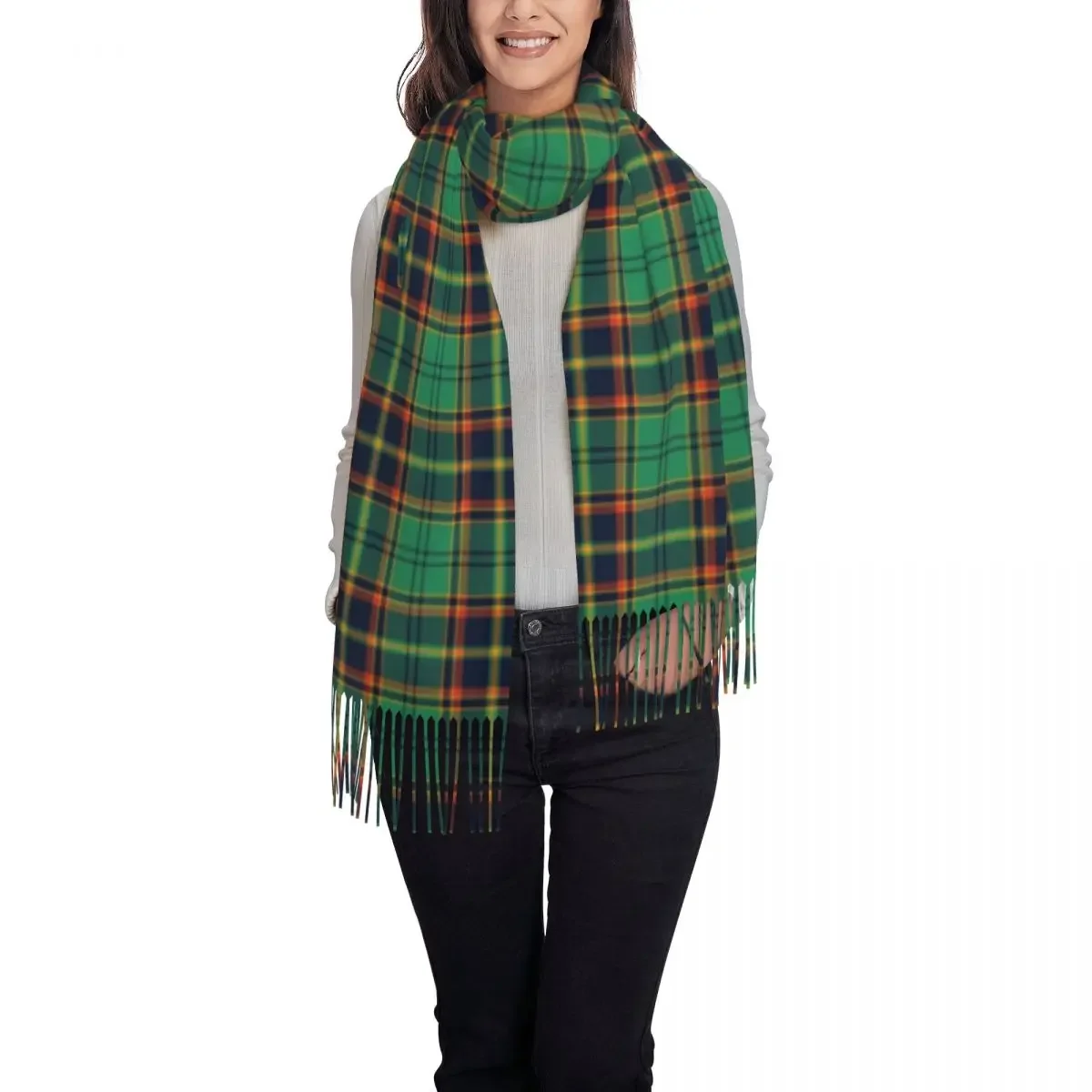 Antrim Irish Tartan Scarf Wrap Women Long Winter Fall Warm Tassel Shawl Unisex Geometric Plaid Gingham Scarves