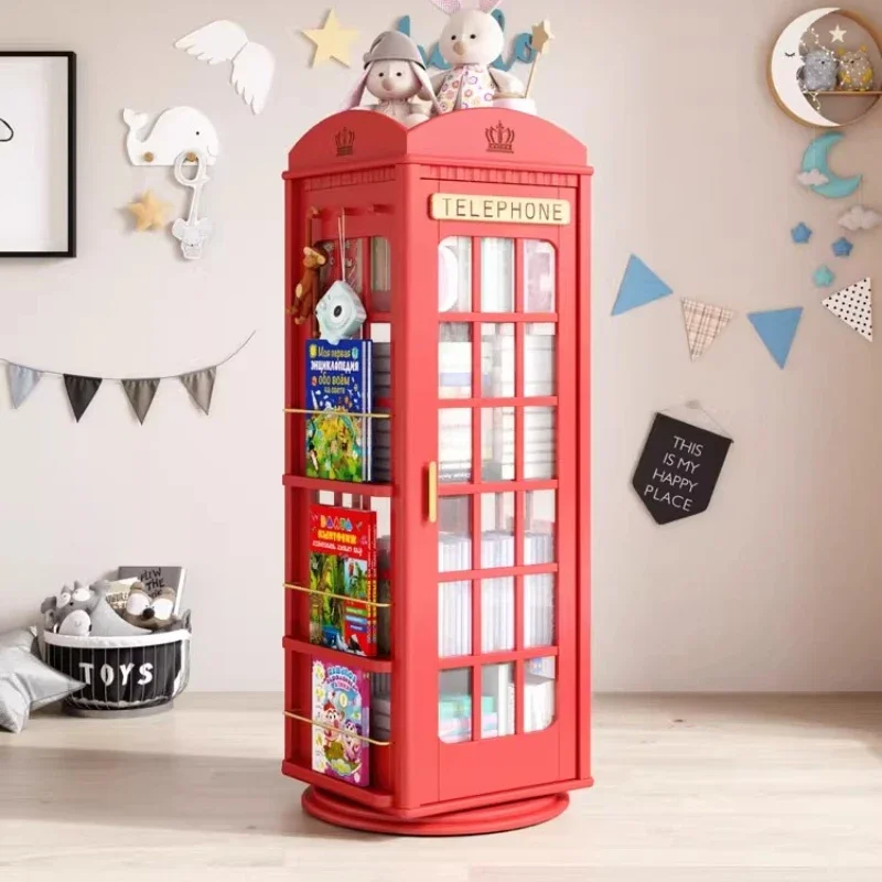 

Phone booth rotating bookshelf 360 degree bookcase household all solid wood large capacity children's room living room locker