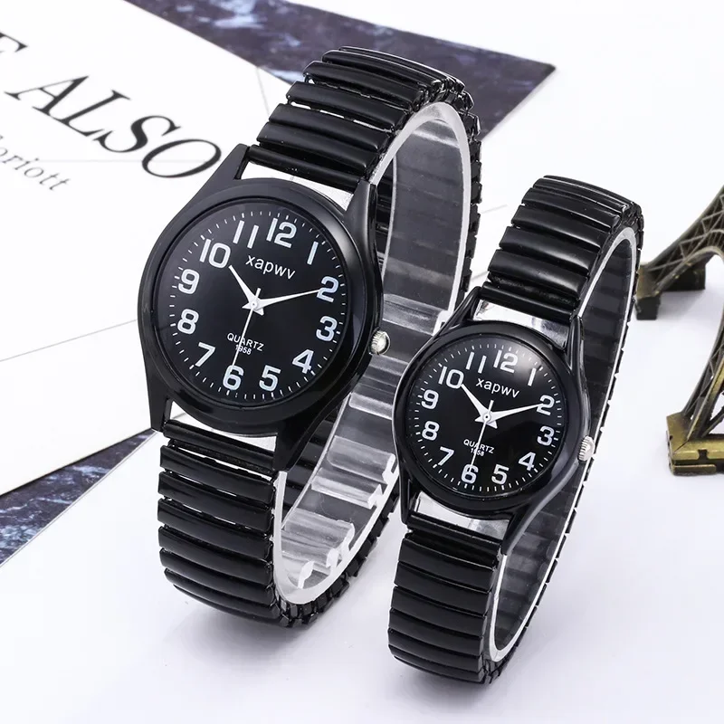 Paar Horloge 1 Stuk Creatief Zwart Wit Elastische Band Horloge Ouderen Paar Stretch Retro Relojes De Pulsera De Cuarzo Montre