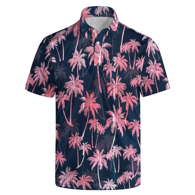 Tropical Plant Hawaiian Polo Shirt For Men Kids Summer Flamingo T Shirts Harajuku Fashion Loose Short Sleeve Button Lapel Tees