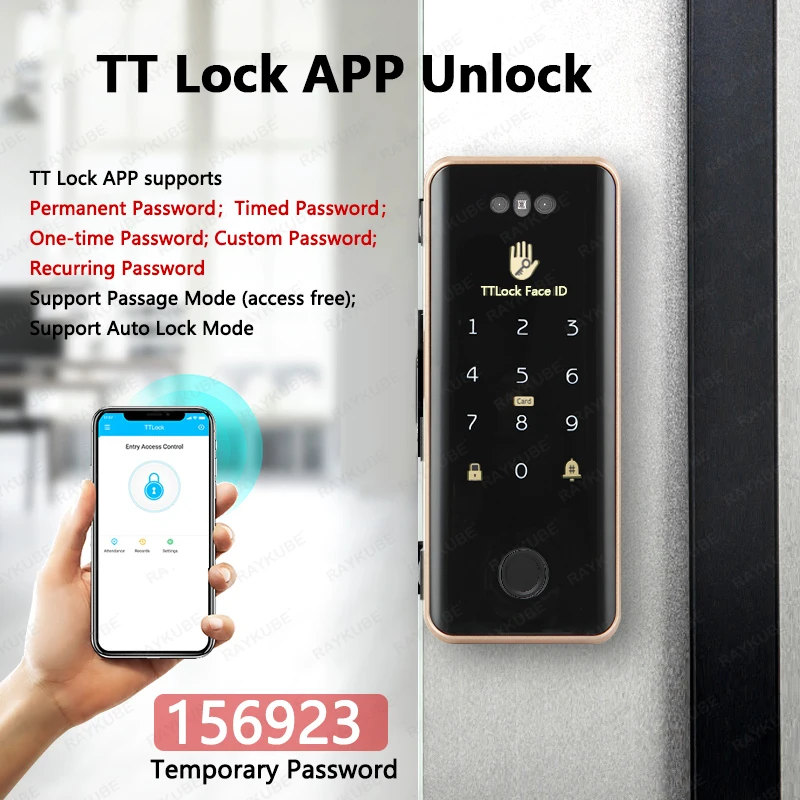 Imagem -03 - Smart Lock 3d Face Recognition Half-circle Hook Biometric Electronic Fingerprint Unlock Glass Door Lock Raykube-fs1 tt