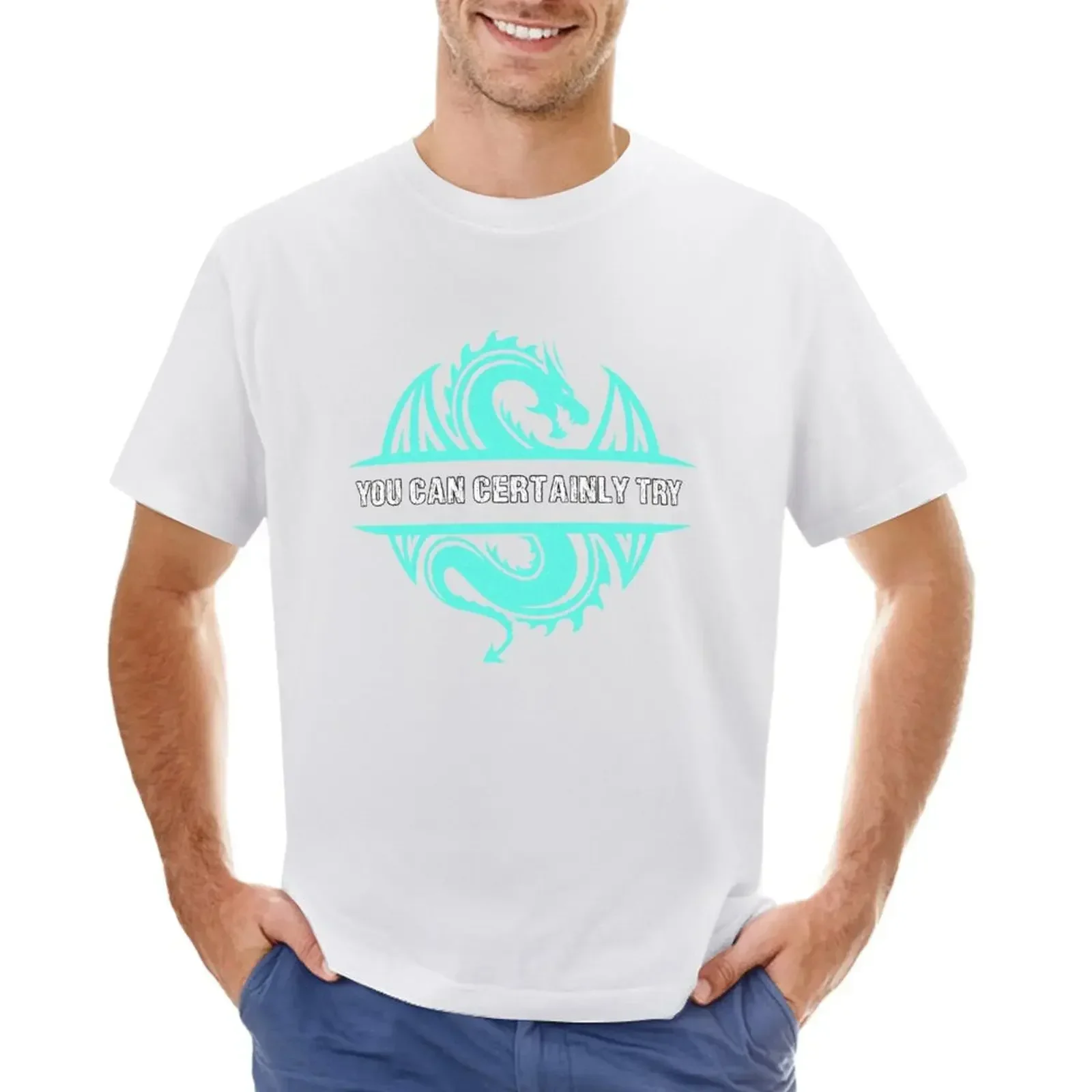 You Can Certainly Try - Vintage Cyan Blue Dragon T-shirt Blouse kawaii clothes sublime mens white t shirts