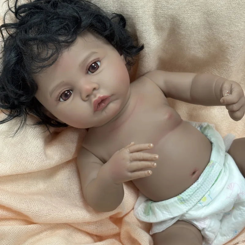 

Excluding Clothing Meadow Dark Skin 19inch Full Vinyl Body Lifelike Reborn Doll Multiple Layers Painting 3D Skin Hand Root Hair
