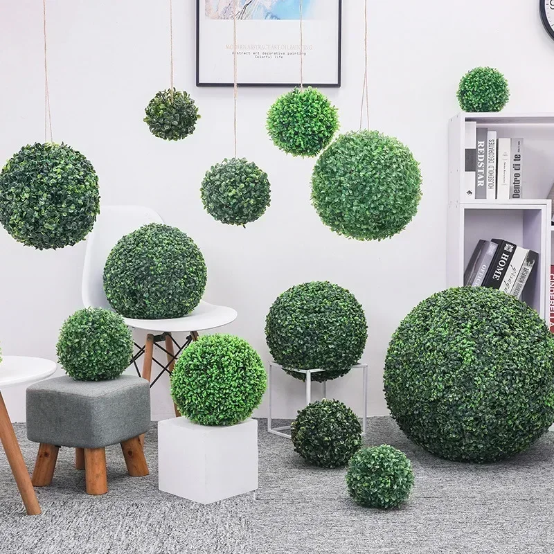 13-48cm Artificial Green Plant Grass Ball Simulated Boxwood Decorative Ball Balcony Courtyard Garden Wedding Home Decoration