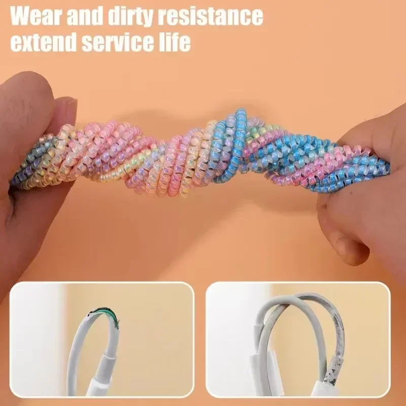 1Roll 1.6/1.4M Laser Spiral USB Charging Cable Protector for iPhone Samsung Plating Color Earphone Cord Protection Cable Winder