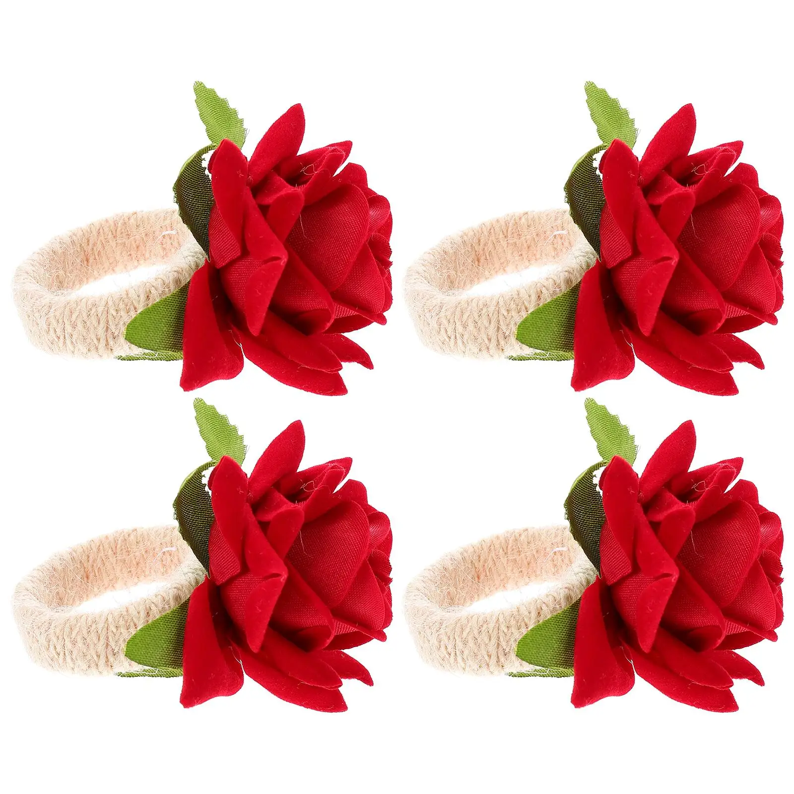 

4Pcs Rose Elegant Napkin Ring Silk Decorative Flower Holder Tea Flower Napkin Holder Practical Tableware