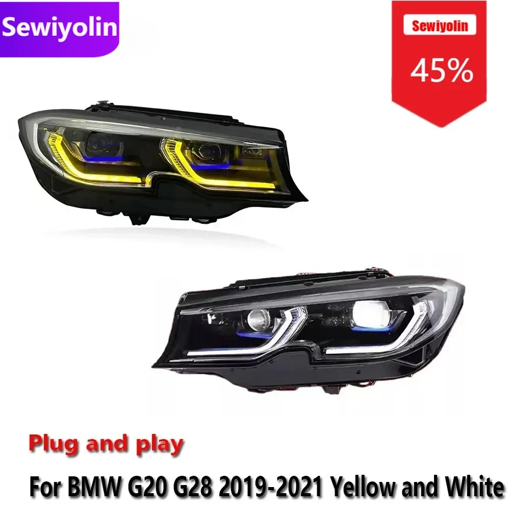 

Автомобильные светодиодные фары DRL в сборе для BMW G20 G28 2019-2021, лазерные автоматические противотуманные фары желтого и белого цвета, вилка указателя поворота DRL
