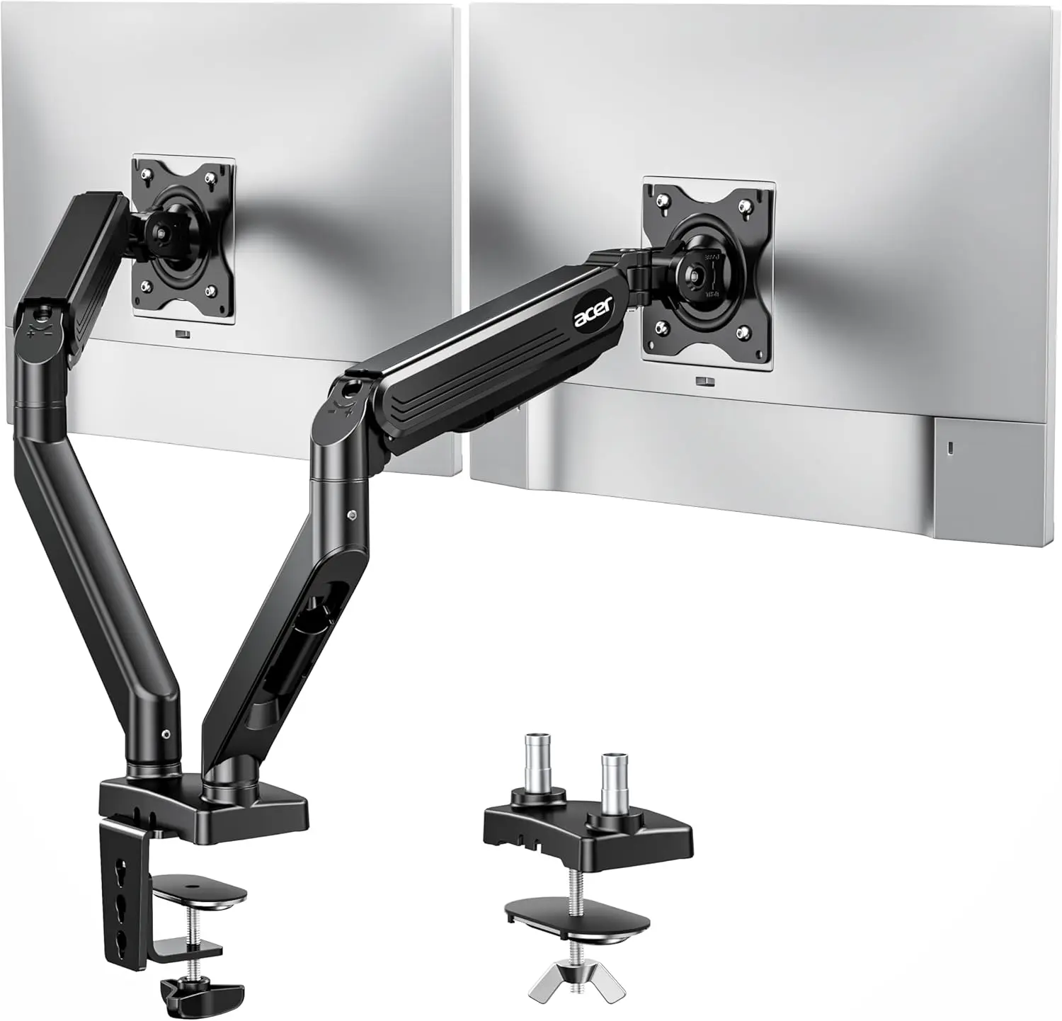 Dual Monitor Arm for 17-32" Screens, Adjustable Gas Spring Stand with VESA Mounts, C-Clamp and Grommet Base