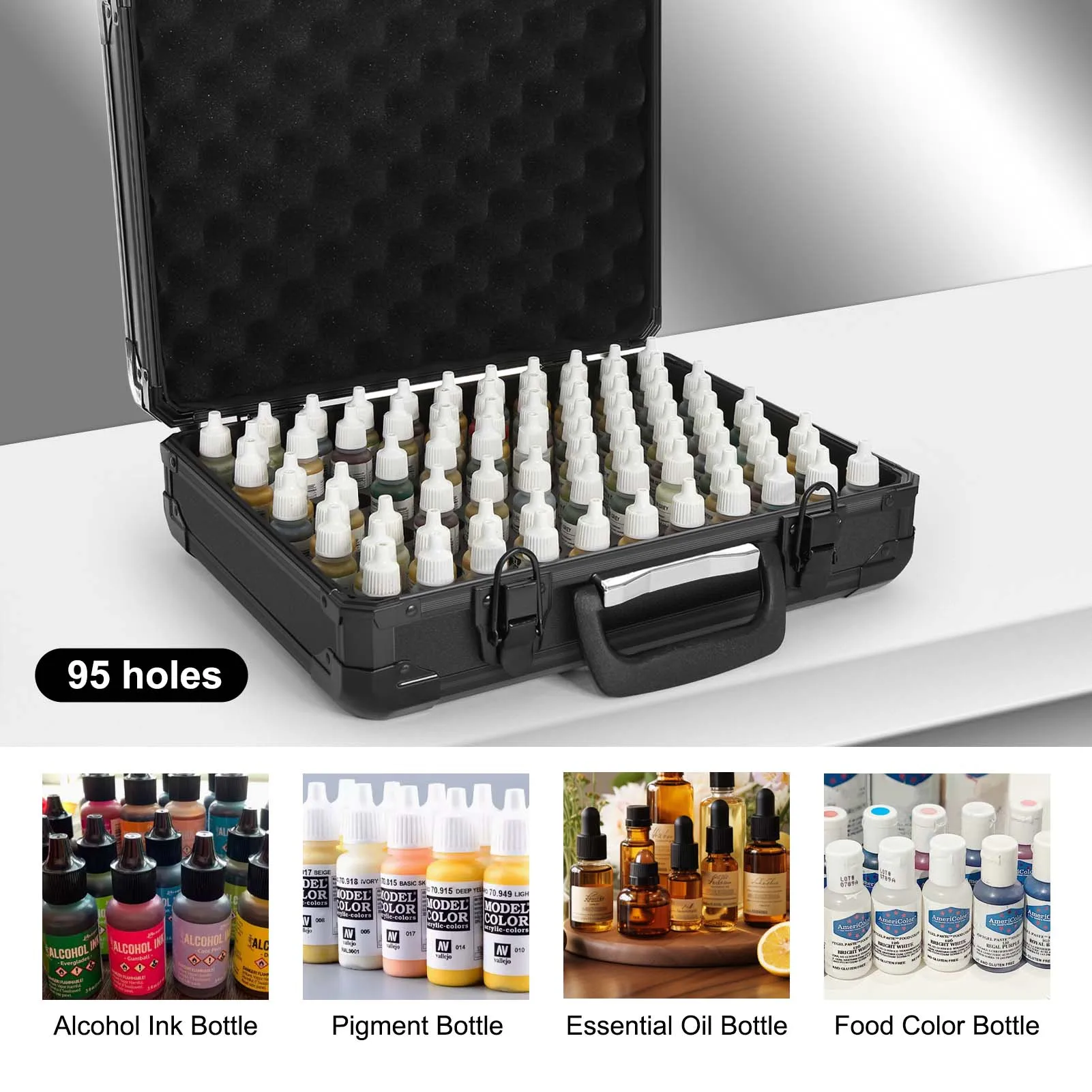 Evemodel 95 Holes Paint Bottle Storage Carrying Suitcase for Tattoo Liquids,Pigment,Alcohol Ink,Essential Oil,Food Color SN08