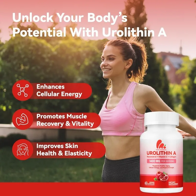 Urolin A supplement 1400 MG non transgenic, gluten free, anti-aging, cell renewal, muscle strength, liposome Urolin A