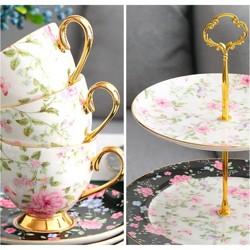 Pásztor- virágos Csont China Tea állítsa felső Porcelán Kávé állítsa Agyagművesség Izzítócsésze Tej Kanna Cukroz tál teatime Teáskanna Tea Átvágás coffeeware