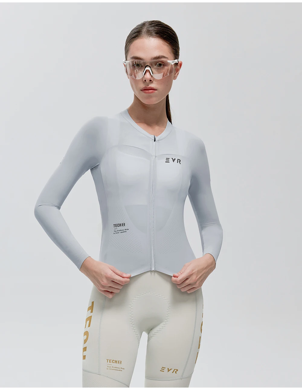 EVR Damen-Rennradtrikot Langarm Sonnenschutz Schnelltrocknend Outdoor-Radtrikot Hochelastisch Atmungsaktiv – Detail 11