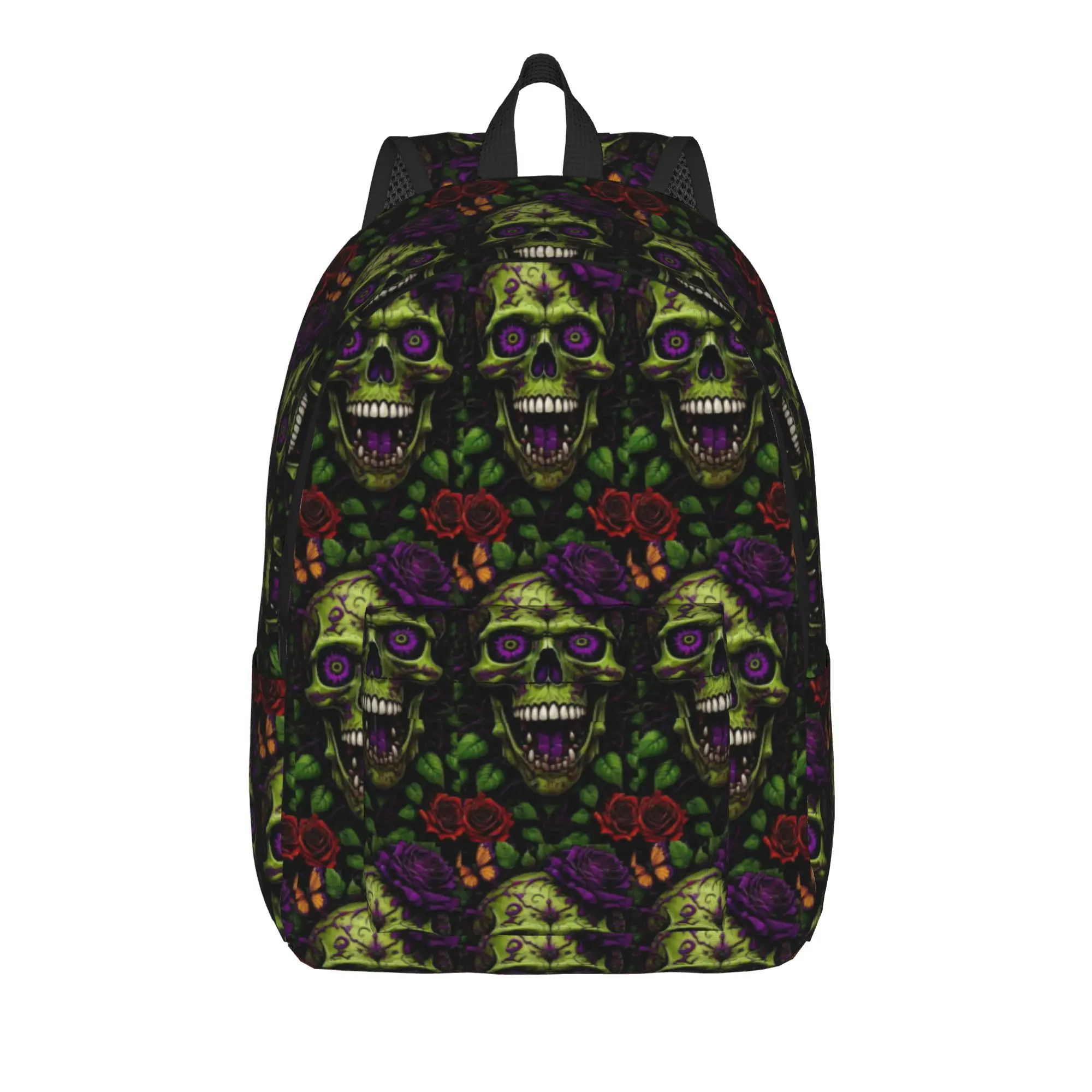 Horror Green Glowing Skull Art Backpack  Daily Backpacks Women High Quality Breathable School Bags Fun Rucksack