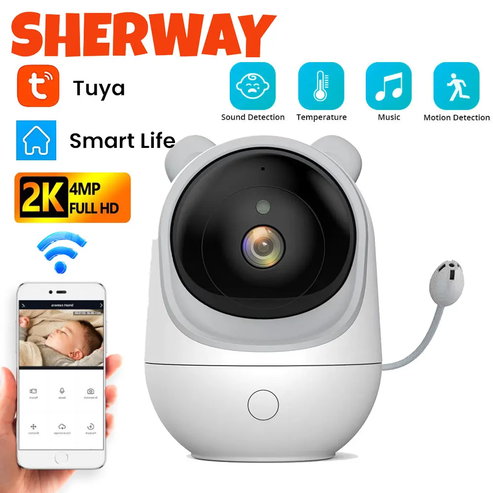 

Tuya Baby Monitor Wifi IP Camera 2k HD IR Night Vision Surveillance Indoor Mini Wireless Temperature Sound Motion Detection Cam