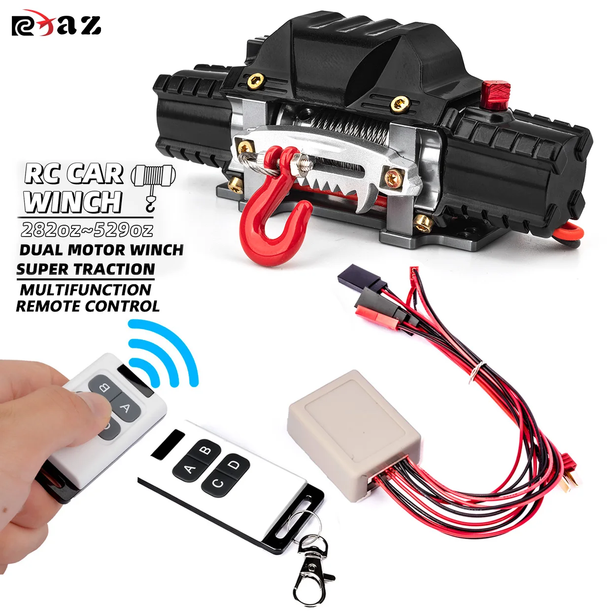 

Remote Control Metal Winch Dual Motor Analog Automatic Winch Remote Control for 1/8 1/10 RC Crawler Axial SCX10 TRX4 D110 Tamiya
