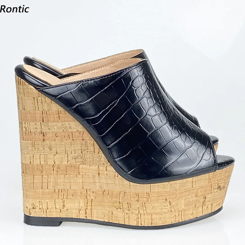 

Rontic/Новое поступление, женские сандалии ручной работы на платформе, унисекс, элегантные черные туфли на танкетке с открытым носком, размер США 5-20