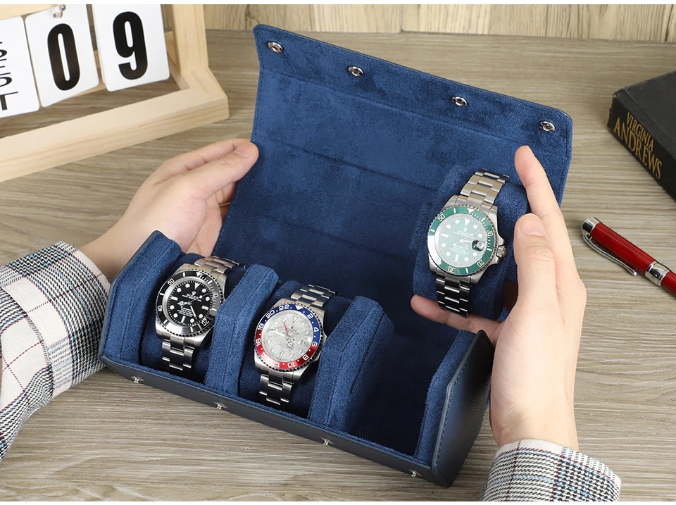 Hochwertige grüne Uhr Roll gehäuse Echt leder Uhr Reise tragbare Schmuck Aufbewahrung sbox Anti Drop wasserdichtes Saffiano Leder – Detail 2