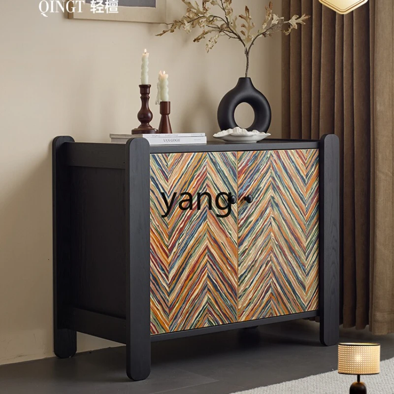 

tgf Solid Wood Side Cabinet Modern Simple Black Living Room Wall Sofa Side Table Storage Cabinet