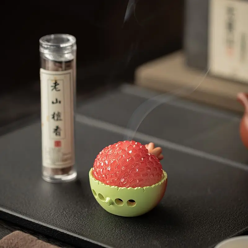 Chinese Style Auspicious Pomegranate Shape Ceramic Incense Burner Coil Incense Holder For Sandalwood Agarwood Home Tea Room Desk