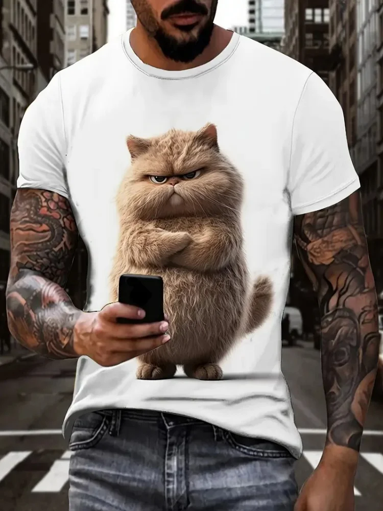 

Funny Cat Pattern T-Shirt For Men Personality Animal 3D Printed T Shirts Summer Loose Short Sleeved Tops Casual Round Neck Tees