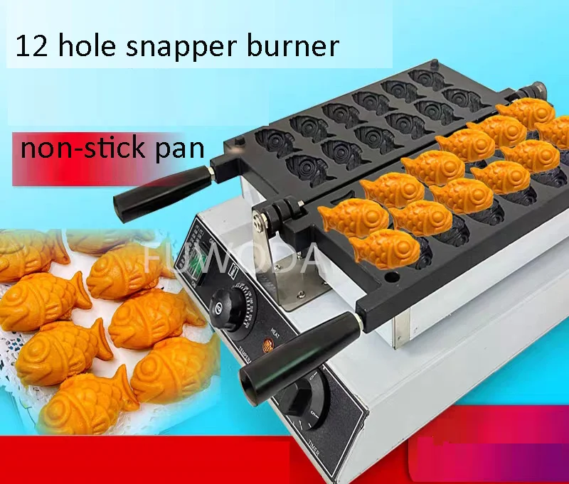 Electric 12 Pcs Taiyaki making Machine Korean Fish Shaped Sandwich Cake Machine Commercial Fish Scone Machine Snack Equipment